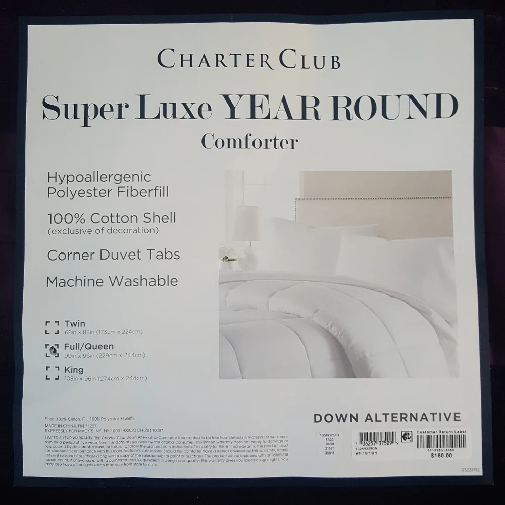 Charter Club Super Luxe Year Round Comforter FULL/QUEEN